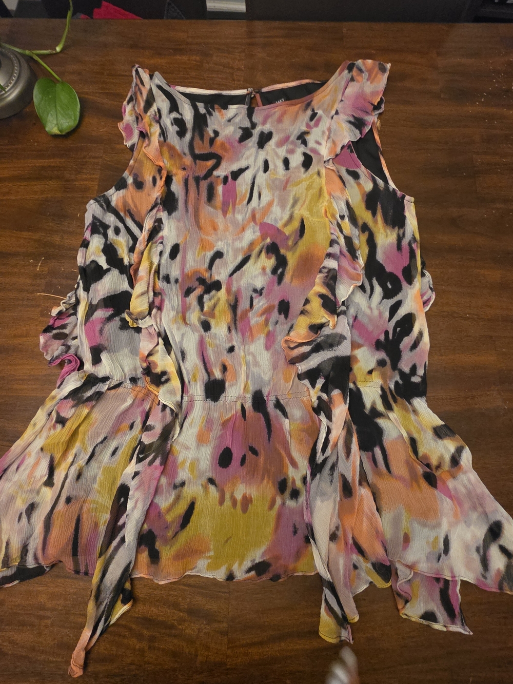 Saks Fifth Avenue SILK Abstract Watercolor Sleeveless Blouse Top - Size S